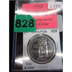 1958 Canadian Silver Dollar Coin - .800 Silver