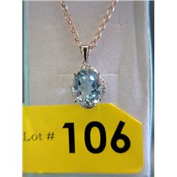 Baby Blue Topaz & Diamond Sterling Silver Pendant
