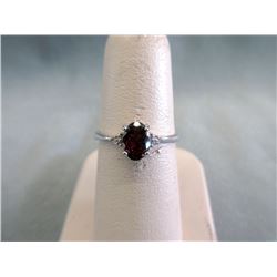 Garnet & Diamond Sterling silver Solitaire Ring