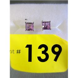 New Princess Cut Amethyst Sterling Silver Earrings