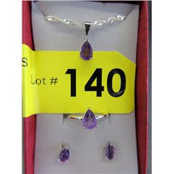 3 Piece Matching Sterling Silver Amethyst Set