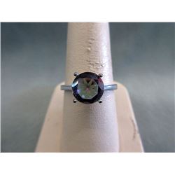 Large Mystic Topaz Sterling Silver Solitaire Ring