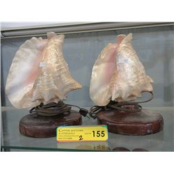 Pair of Wood Base Seashell Lamps