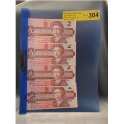 4 Canadian 1986 Two Dollar Bills