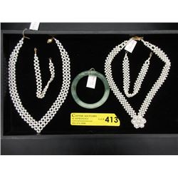 Jade Bangle + 2 New Pearl Necklace & Bracelet Sets