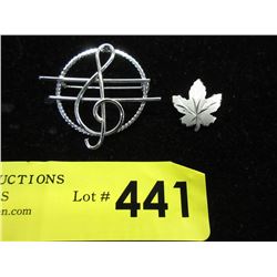 Sterling Silver "Staff" Brooch & Maple Leaf Pin