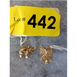 10KT Gold Eagle and Elephant Charms