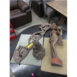 Carved Wood Buddha, Coat Rack & Statue