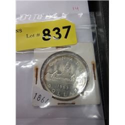 1963 Canadian Silver Dollar Coin  - .800 Silver