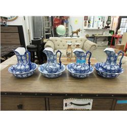 4 New Blue Floral Jug & Basin Sets
