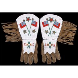Assiniboine Fully Beaded Gauntlet Gloves 1870-1890