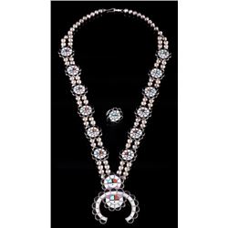 Zuni Sunface Inlaid Squash Blossom Necklace & Ring