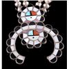Image 3 : Zuni Sunface Inlaid Squash Blossom Necklace & Ring