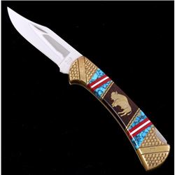 Navajo Dave Yellowhorse Buck Inlaid Knife in Box