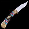 Image 2 : Navajo Dave Yellowhorse Buck Inlaid Knife in Box