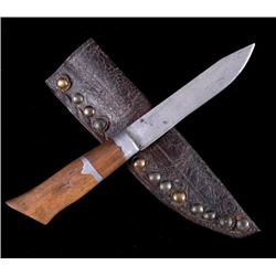 Blackfoot Pewter Inlay Trade Knife & Sheath 19th C