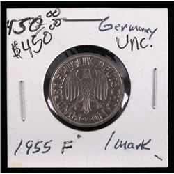 Uncirculated German 1955-F 1 Deutsche Mark Coin