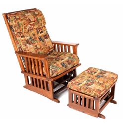 Towne Square Oak Glider Rocking Chair w/ Footstool