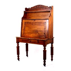 Early Antique Drop Front Dark Oak Secretary Desk