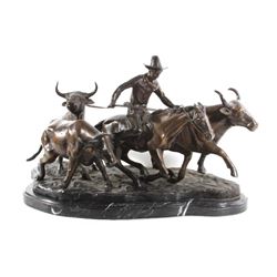 Stamped Steer & Cowboy Bronze - Remington