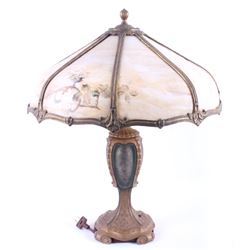 Antique Victorian Slag Glass Panel Lamp 1800's