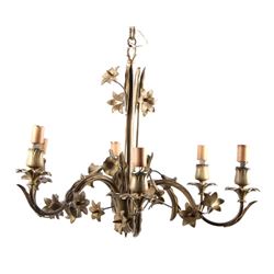 1920's Art Nouveau Bronze Floral Chandelier