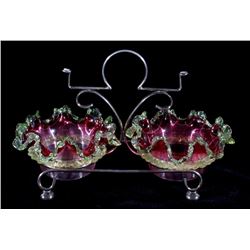 Handmade Northwood Threaded Rubina Glassware