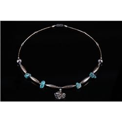 Navajo Old Pawn Silver & Turquoise Nugget Necklace