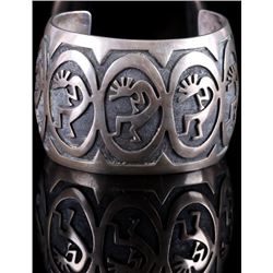 Navajo Sand-Cast Sterling Silver Kokopelli Cuff