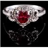 Image 1 : Sterling Silver, Heart Cut Ruby, & Diamond Ring