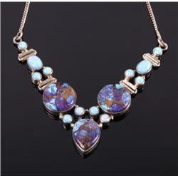 Unique Chrysocolla Stone & Opal Sterling Necklace