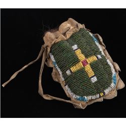 Early Crow Beaded Tobacco Bag Circa 19th Century