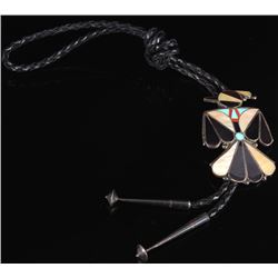 Large Antique Zuni Thunderbird Mosaic Bolo-Tie