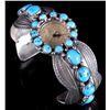 Image 1 : Signed Navajo Turquoise & Engraved Sterling Watch