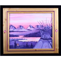 Original Gordon Arute Oil on Canvas Teepee Scene