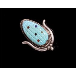 Signed Zuni Turquoise Maize Pin and Broach