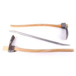 Antique Long Handle Railroad Adze & Pry Bar Set
