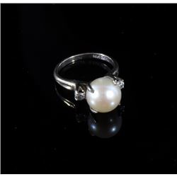 White Gold Pearl and Diamond Ring