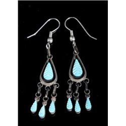 Vintage Hand Carved Feather Turquoise Earrings