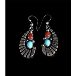 Signed Navajo Sterling Silver & Multistone Earring