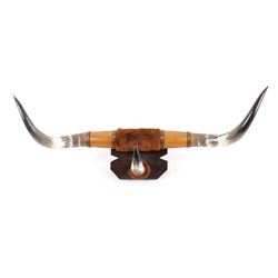 Texas Longhorn Leather Wrapped Wall Mount