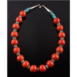 Navajo Bamboo Coral and Turquoise Nugget Necklace