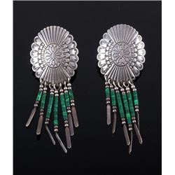 Navajo Sterling Concho & Malachite Dangle Earrings