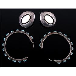 Navajo Mother of Pearl and Turquoise Hoop Earrings