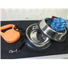 Image 1 : New Pet Bundle / 2 stainless Bowls retractable leash and braided ball for
