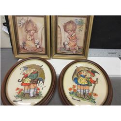 4 framed Pictures / 2 are Papertoll and 2 are curved glass frames