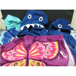4 After shower Kids Towels with Hoods / 2 blue ones are Sharks