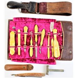 Collection of shaving items and travel kit.
