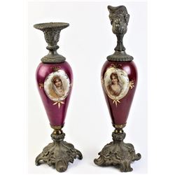 Victorian handpainted portrait ewers,