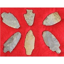 Collection of 6 Plains arrowheads.